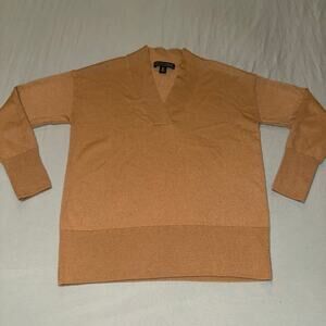 Philosophy Saks Fifth Avenue V Neck Sweater Tan Brown Women's XS Marino Wool